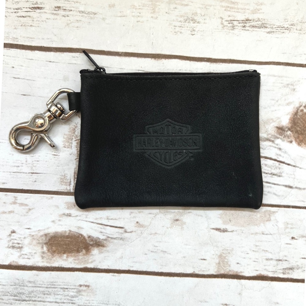 Harley-Davidson Coin Pouch Black Leather Embossed Logo Swivel Clasp OS